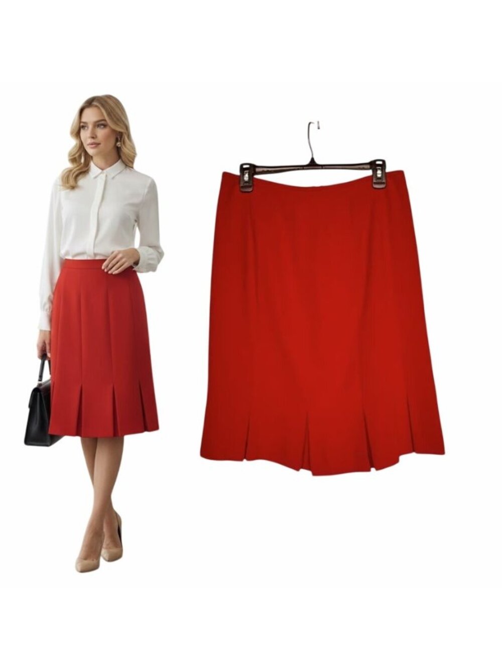 ❤️Kasper Women's Red Pleated Skirt Size 8 Knee Length Lined Formal Office Wear❤️